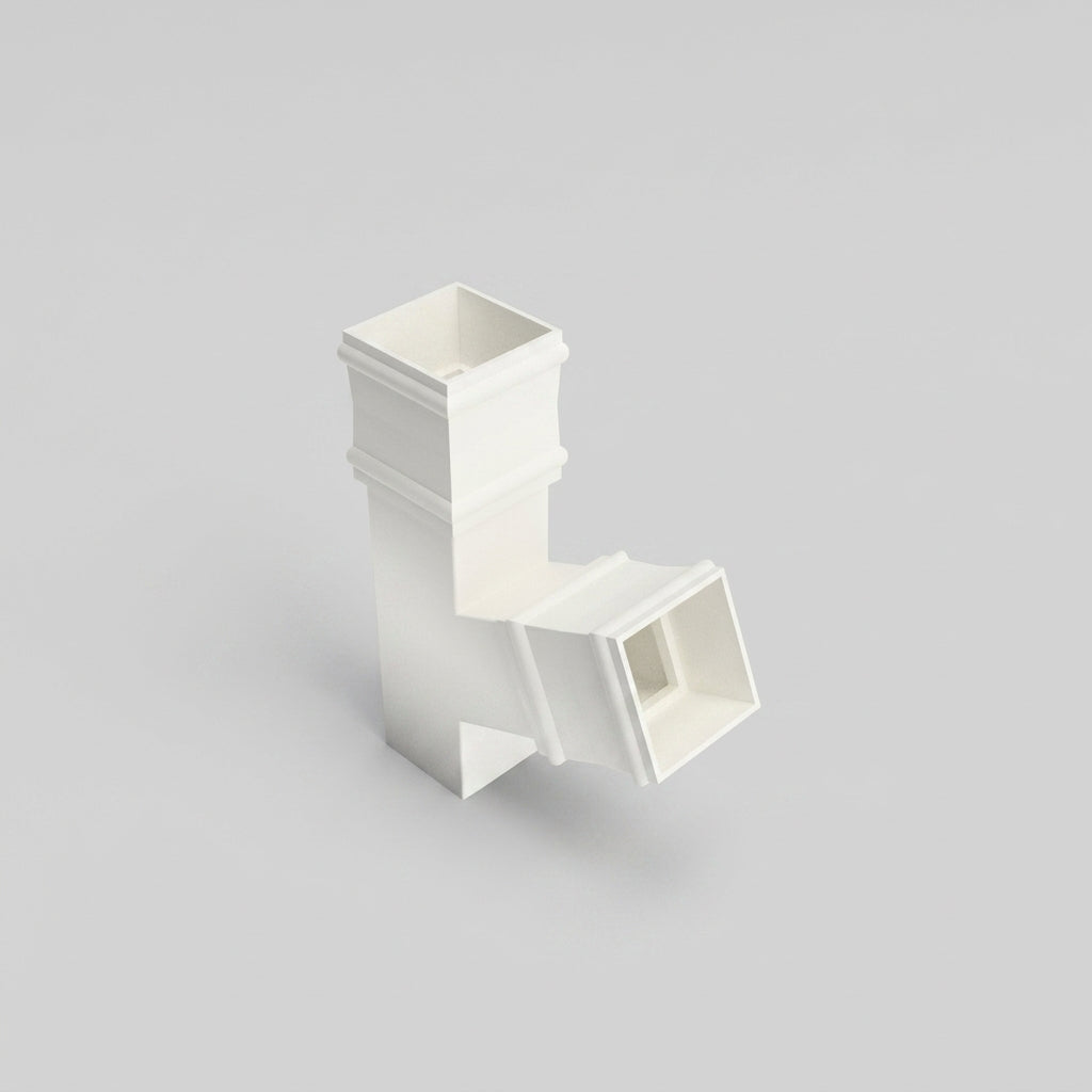 72x72mm Traditional Square Aluminium Downpipe Branches — RAL 9016 / 112.5 Degrees