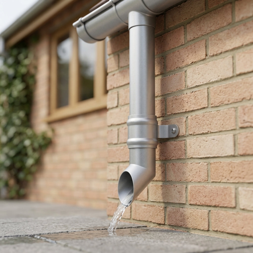Traditional Aluminium Downpipe Shoe 63mm Diameter — RAL 9006 (in use)