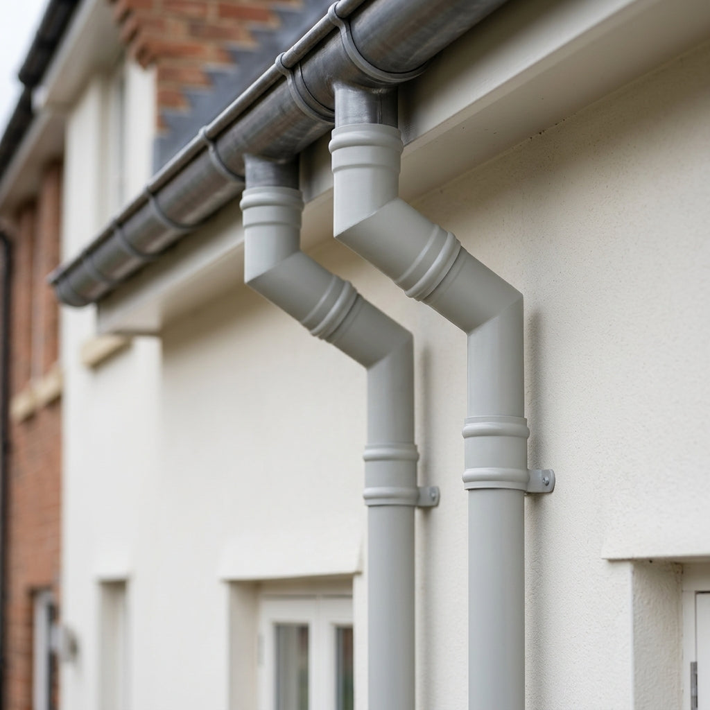 76mm Diameter Traditional Aluminium Downpipe Bends 92.5° & 112.5° — RAL 7035 / 112.5 Degrees (in use)