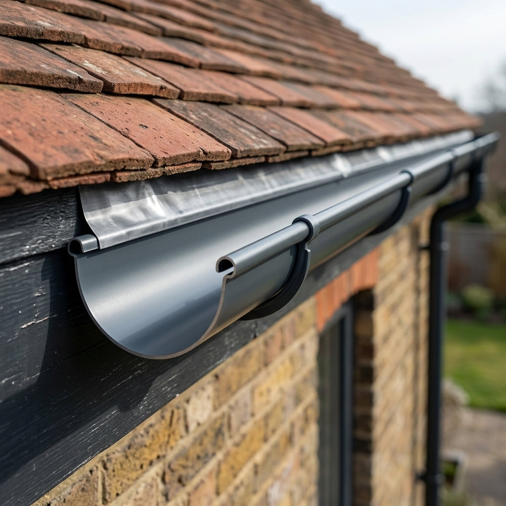 Deepflow Aluminium Gutter Length 130mm × 3m — RAL 7016 (in use)
