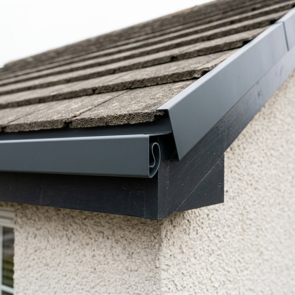 Aluminium Coping Stop End Upstand – Secret Fix — RAL 7016 (in use)