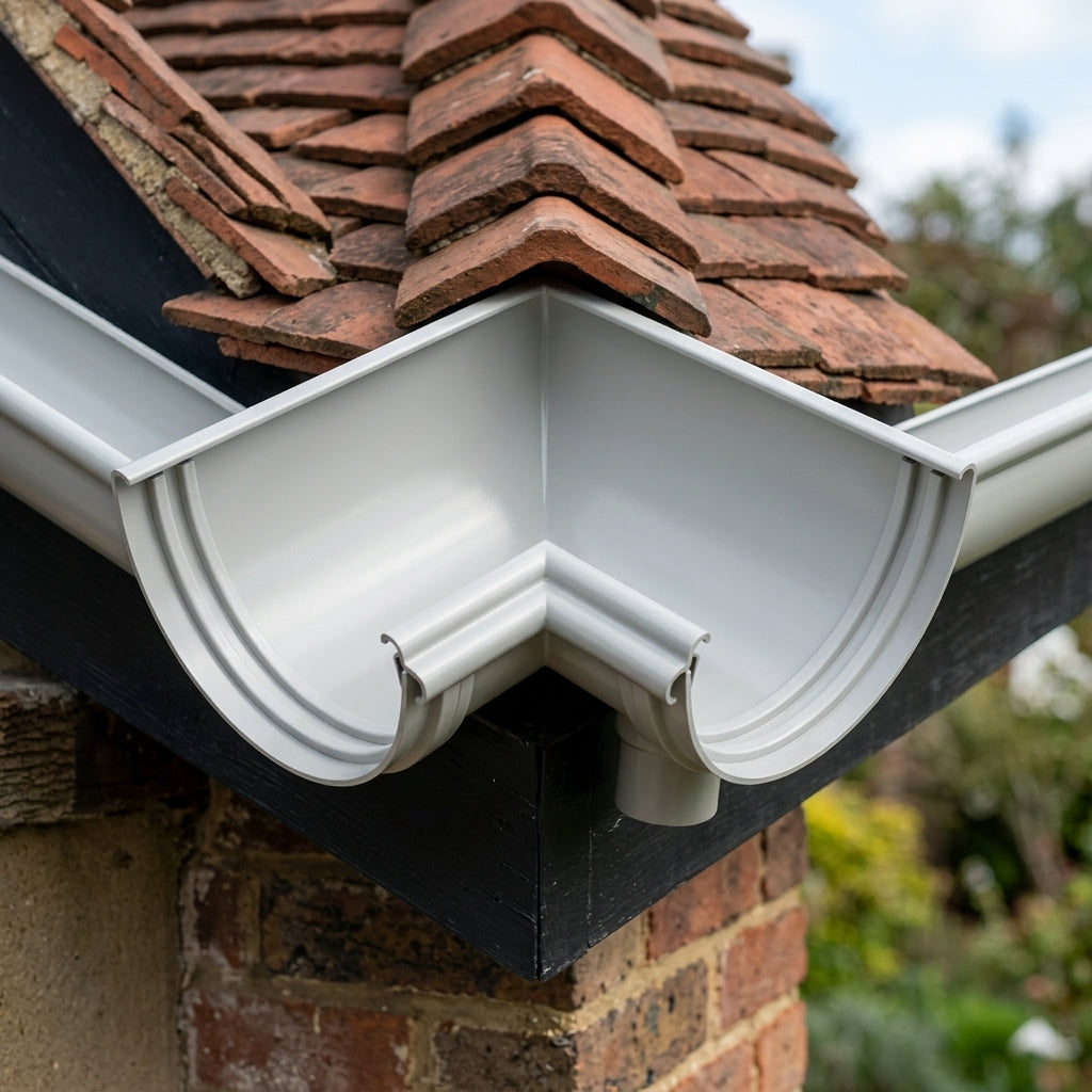 Half Round Aluminium Gutter Angle 90° - 125mm — RAL 7035 (in use)