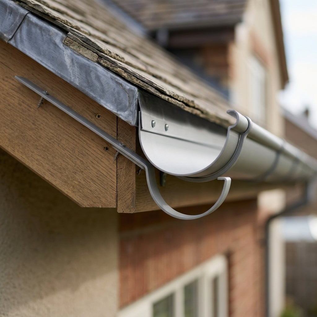 Half Round Aluminium Gutter Top Rafter Bracket 125mm — RAL 7036 (in use)