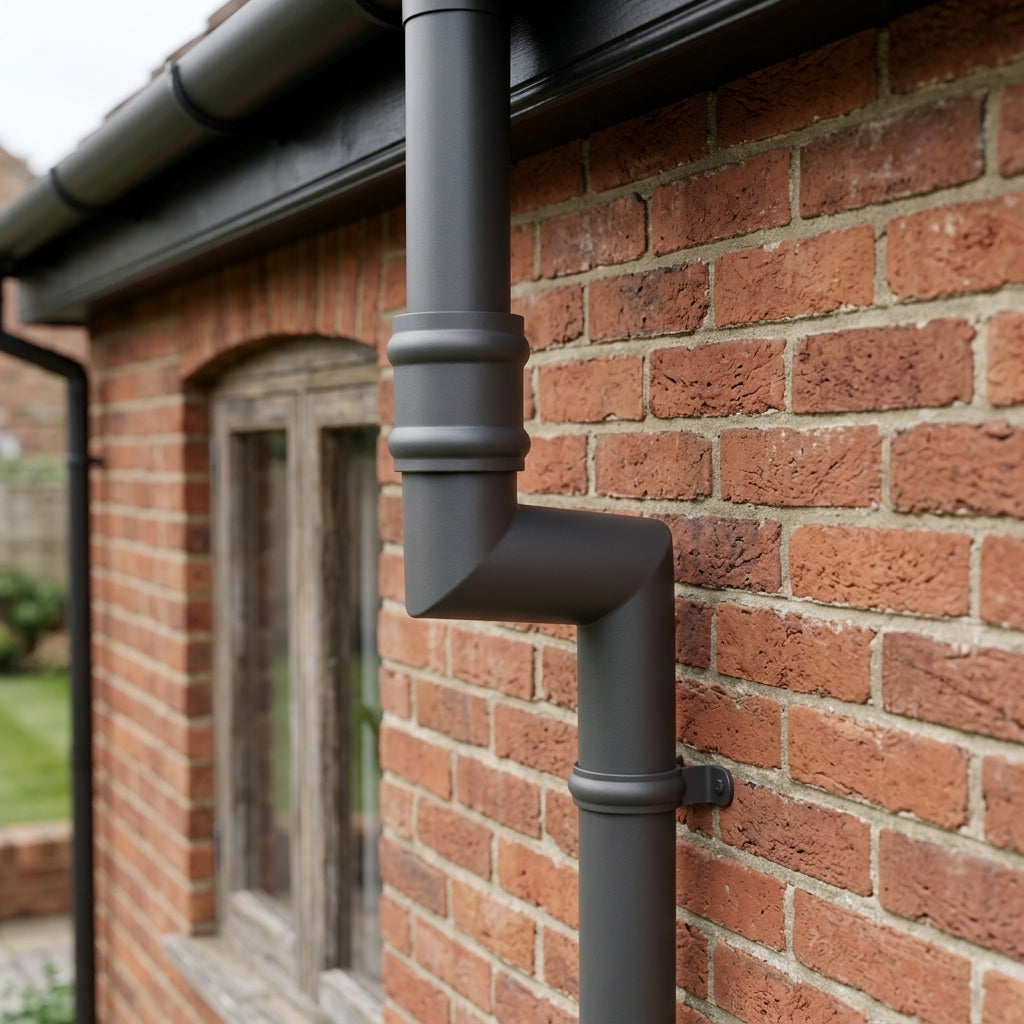 Traditional Aluminium Downpipe Bends 63mm Dia 92.5° 112.5° — Other Colour TBA / 92.5 Degrees (in use)
