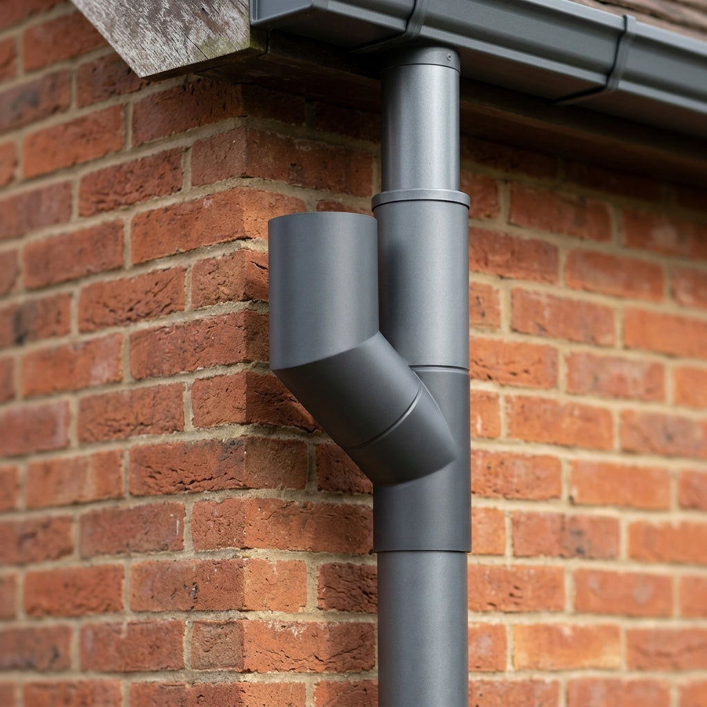 Flush Joint Aluminium Downpipe Bends 63mm Diameter — RAL 7016 / 112.5 Deg (in use)