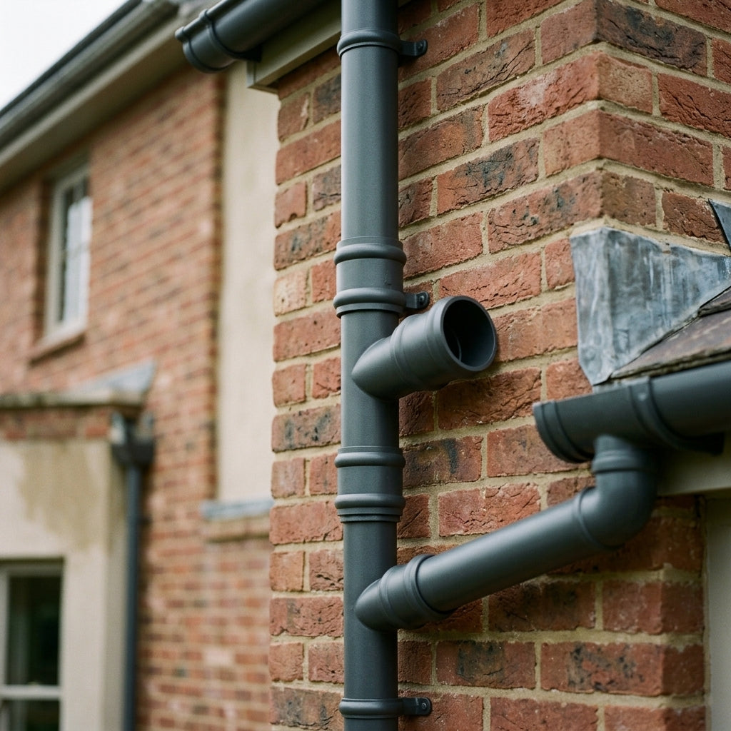 Traditional Aluminium Downpipe Branch 76mm Diameter — RAL 7016 / 112.5 Degrees (in use)