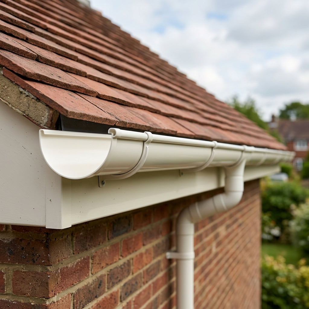 Half Round Aluminium Gutter 125mm x 3m Marine Grade — RAL 9010 (in use)