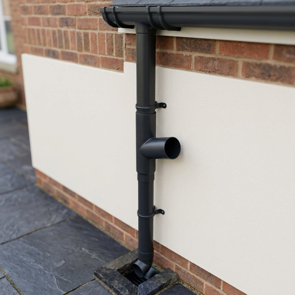 76mm Diameter Flush Joint Downpipe Branches — RAL 7016 / 112.5 Degrees (in use)