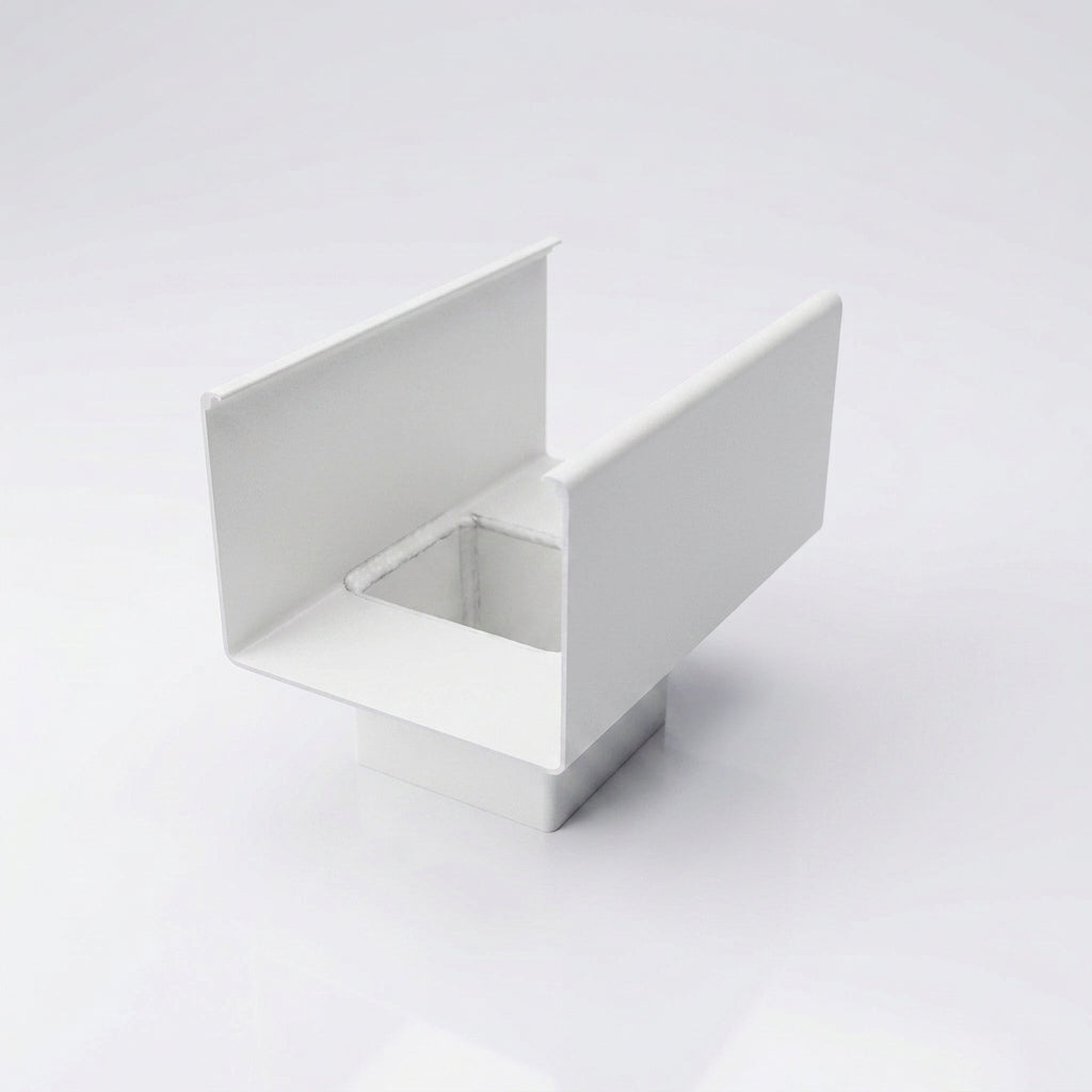 Aluminium Box Gutter Outlet 72×72mm to 135×100mm — RAL 9016