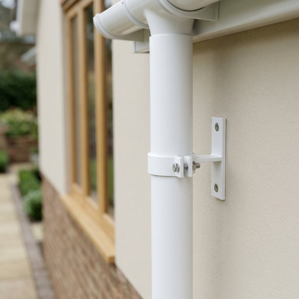 Adjustable Aluminium Pipe Clip 63mm Diameter — RAL 9016 (in use)