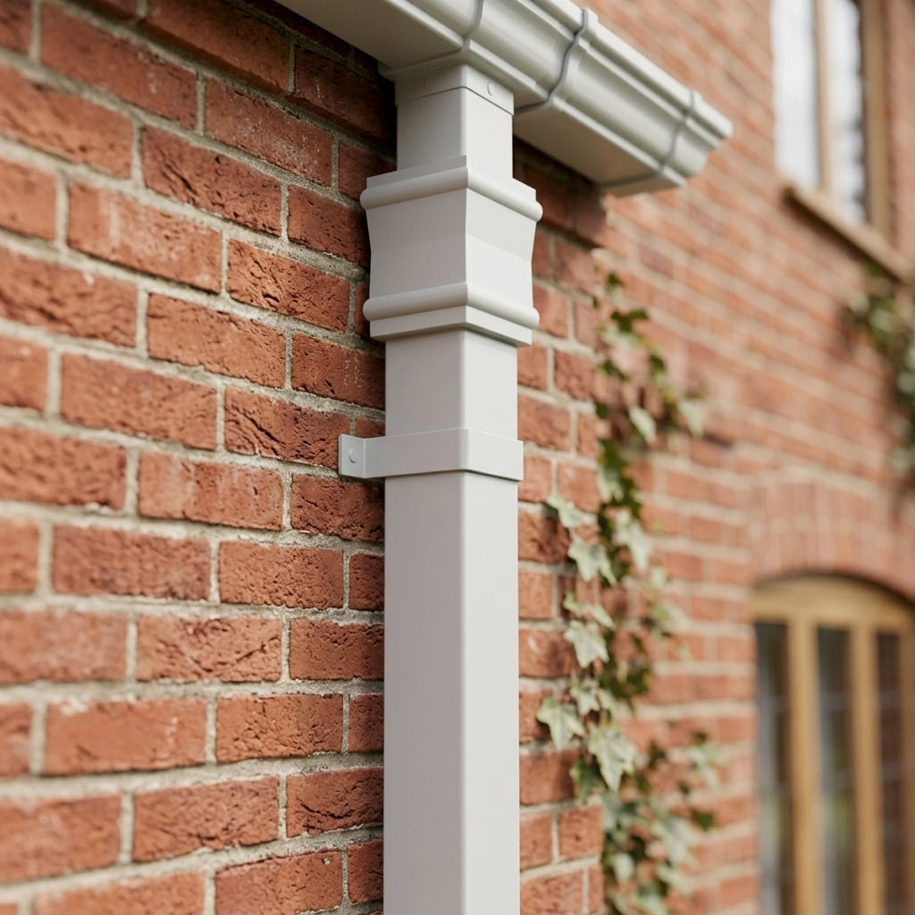 Traditional Downpipe Length 72x72mm x 3m Non-Eared Socket — RAL 7035 (in use)