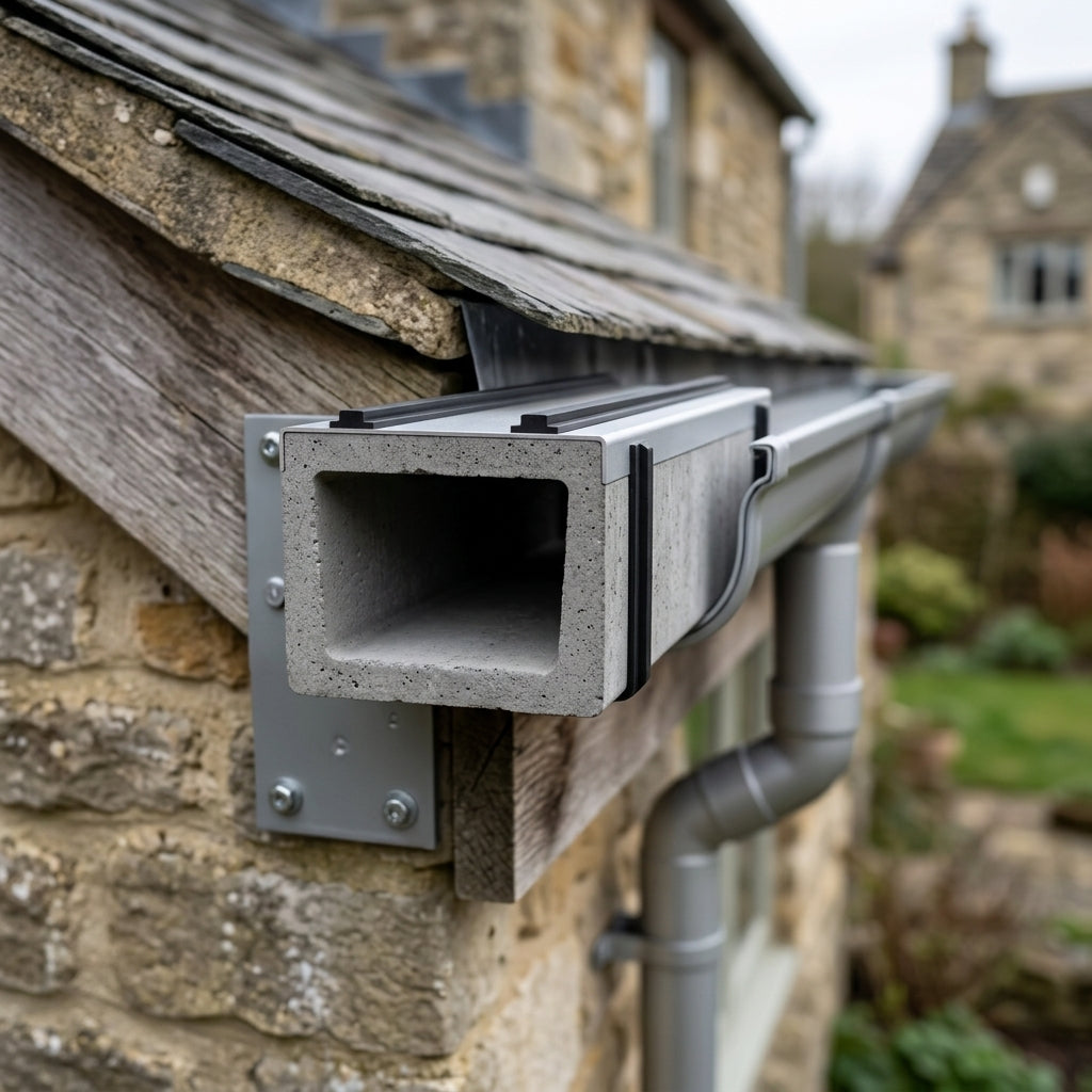 Aluminium Coping Fixing/Joint Brackets 1500mm Centres — RAL 9006 (in use)