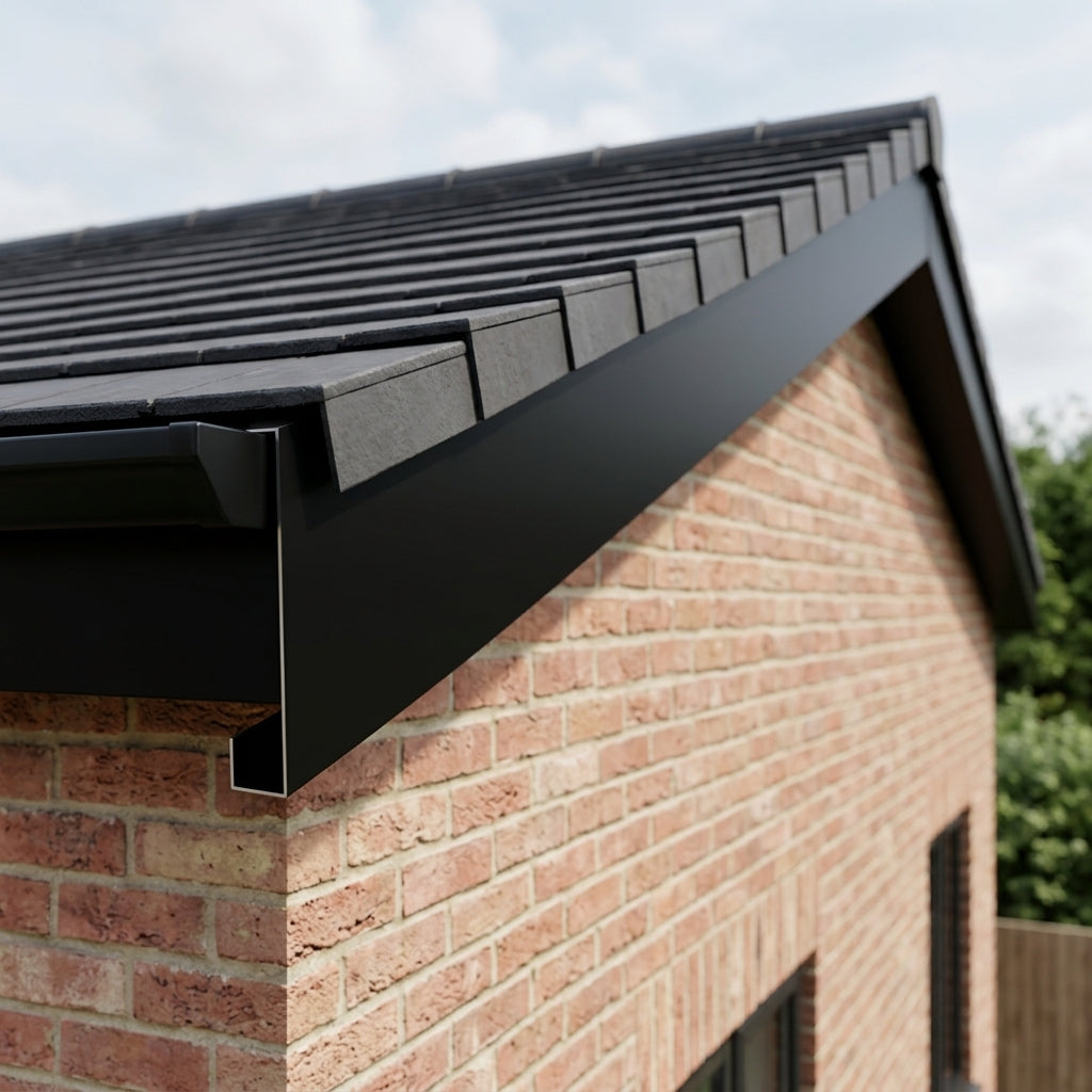 Aluminium Fascia Board Sample — RAL 9005 / 'U' Return (in use)