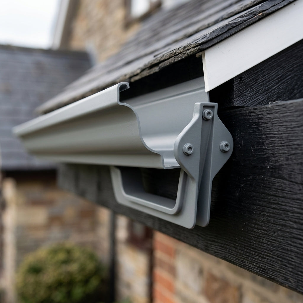 Moulded Ogee Gutter Fascia Bracket 125 x 100mm — RAL 7037 (in use)