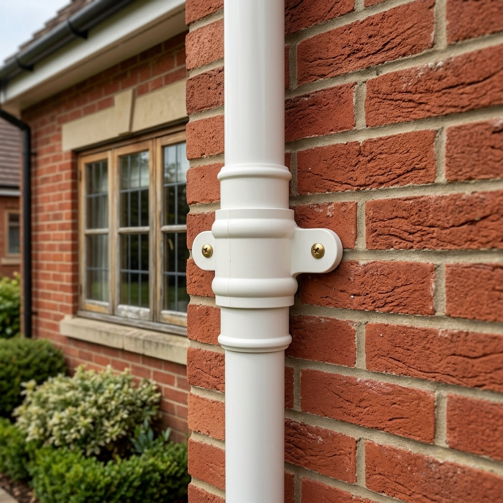 Traditional Downpipe Spare Socket Eared 76mm Diameter — RAL 9010 (in use)