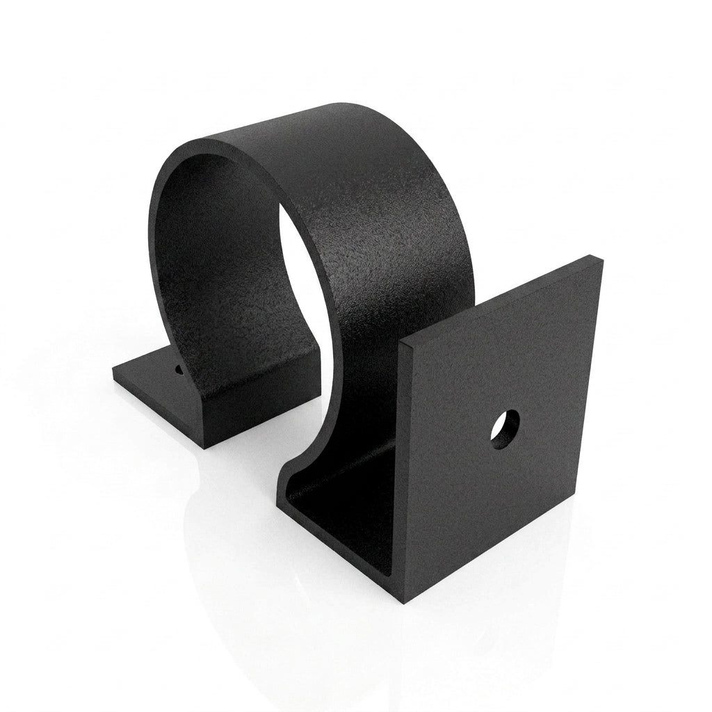 Aluminium Downpipe Clip 63mm Dia with 25mm Wall Offset — Textured Black
