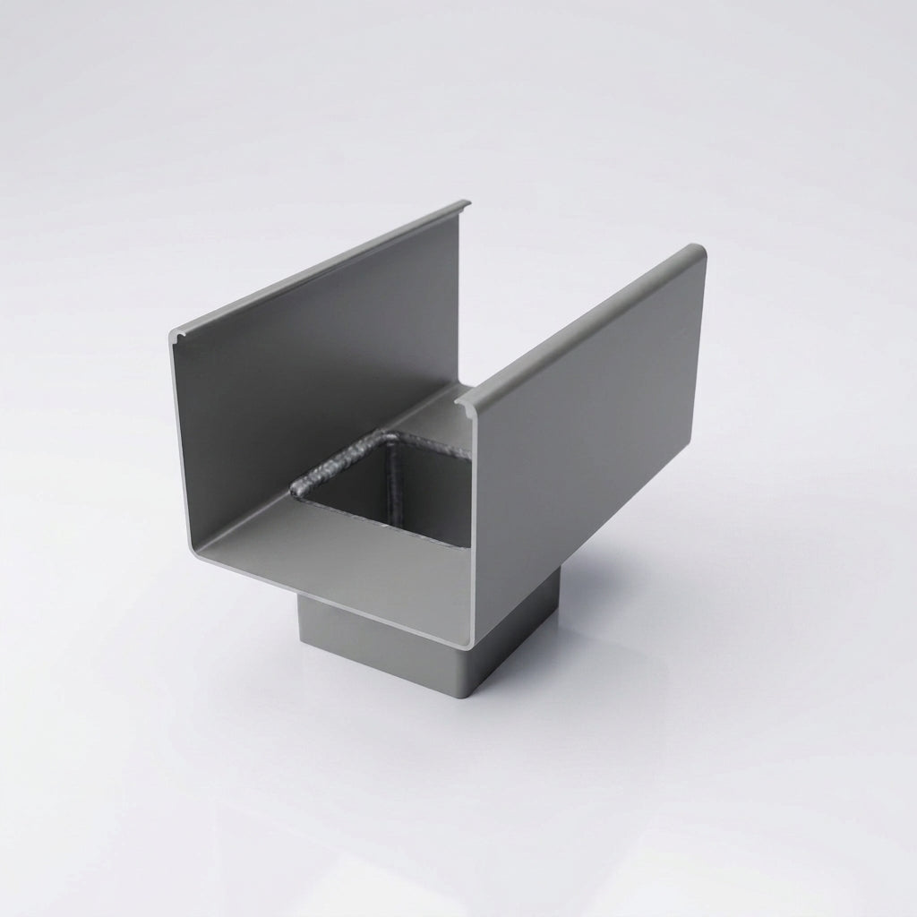 Aluminium Box Gutter Outlet 72×72mm to 135×100mm — RAL 7037