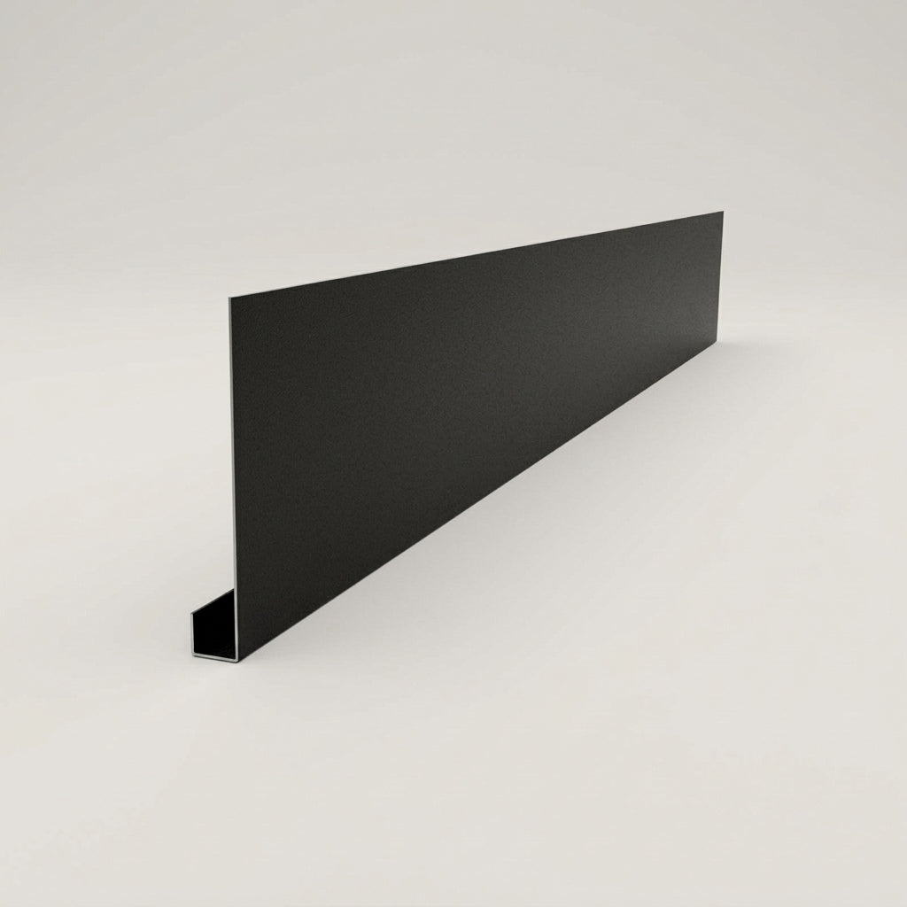 Aluminium Fascia Board Sample — Textured Black / 'U' Return