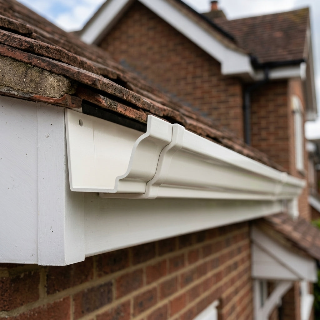 Moulded Ogee Aluminium Gutter Length 125 x 100mm x 1.83m — RAL 9010 (in use)