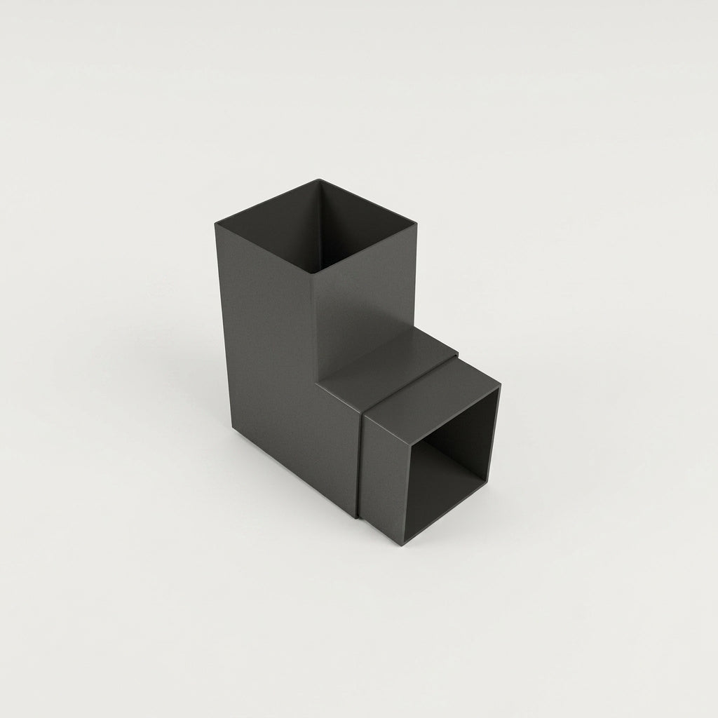 Flush Joint Aluminium Downpipe Bend 72x72mm — RAL 7022 / 92.5 Degrees