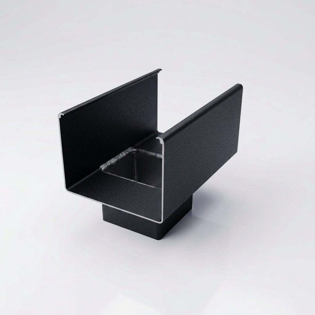 Aluminium Box Gutter Outlet 72×72mm to 135×100mm — Textured Black
