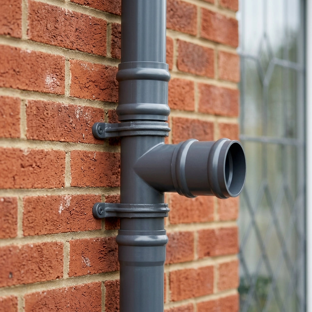 63mm Diameter Traditional Downpipe Branches 92.5° & 112.5° — RAL 7016 / 92.5 Degrees (in use)