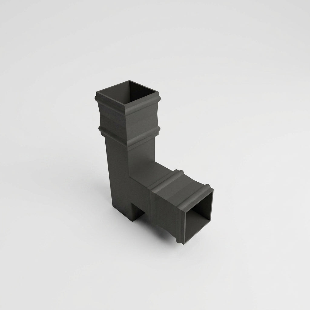72x72mm Traditional Square Aluminium Downpipe Branches — RAL 7022 / 92.5 Degrees