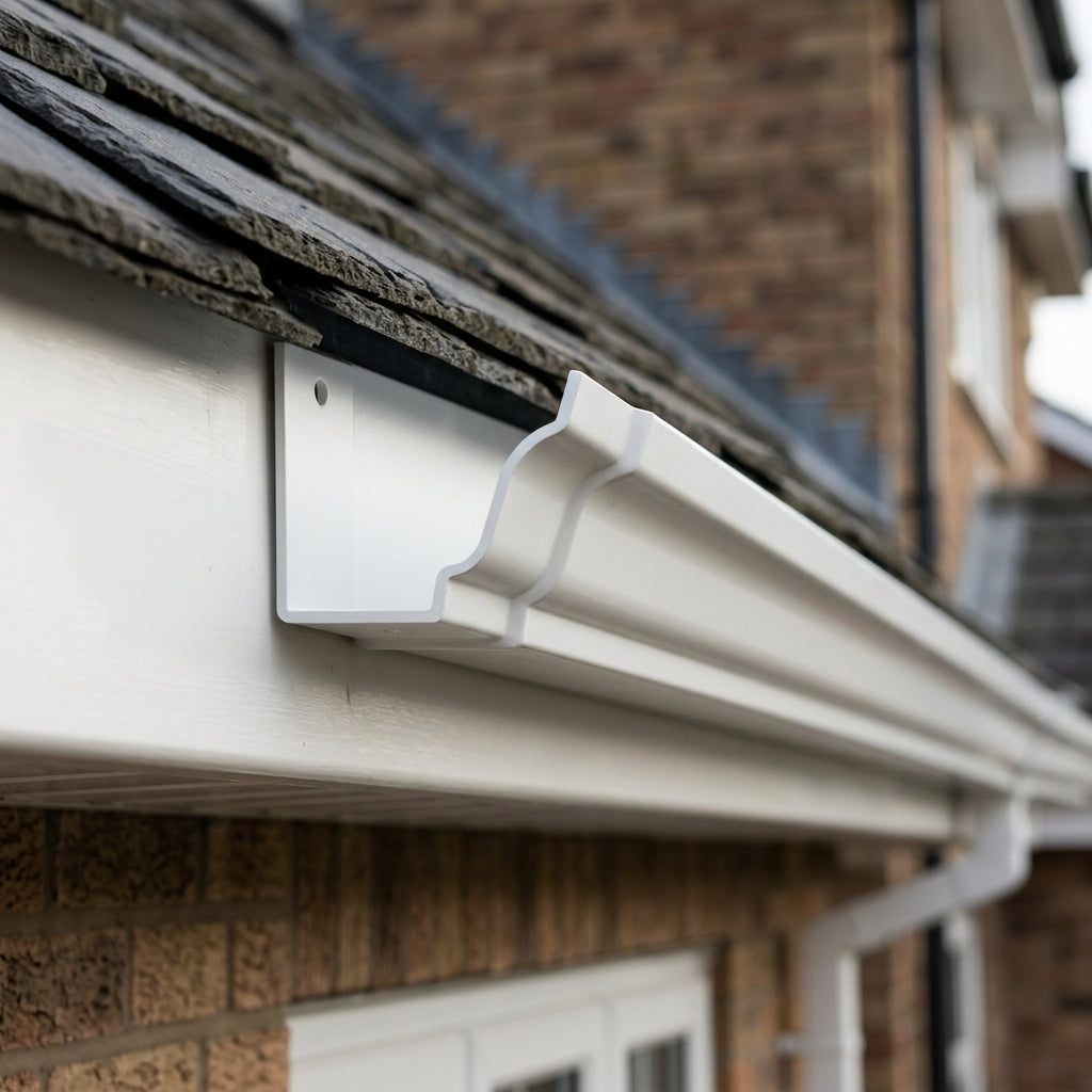 Moulded Ogee Aluminium Gutter Length 125 x 100mm x 1.83m — RAL 9016 (in use)
