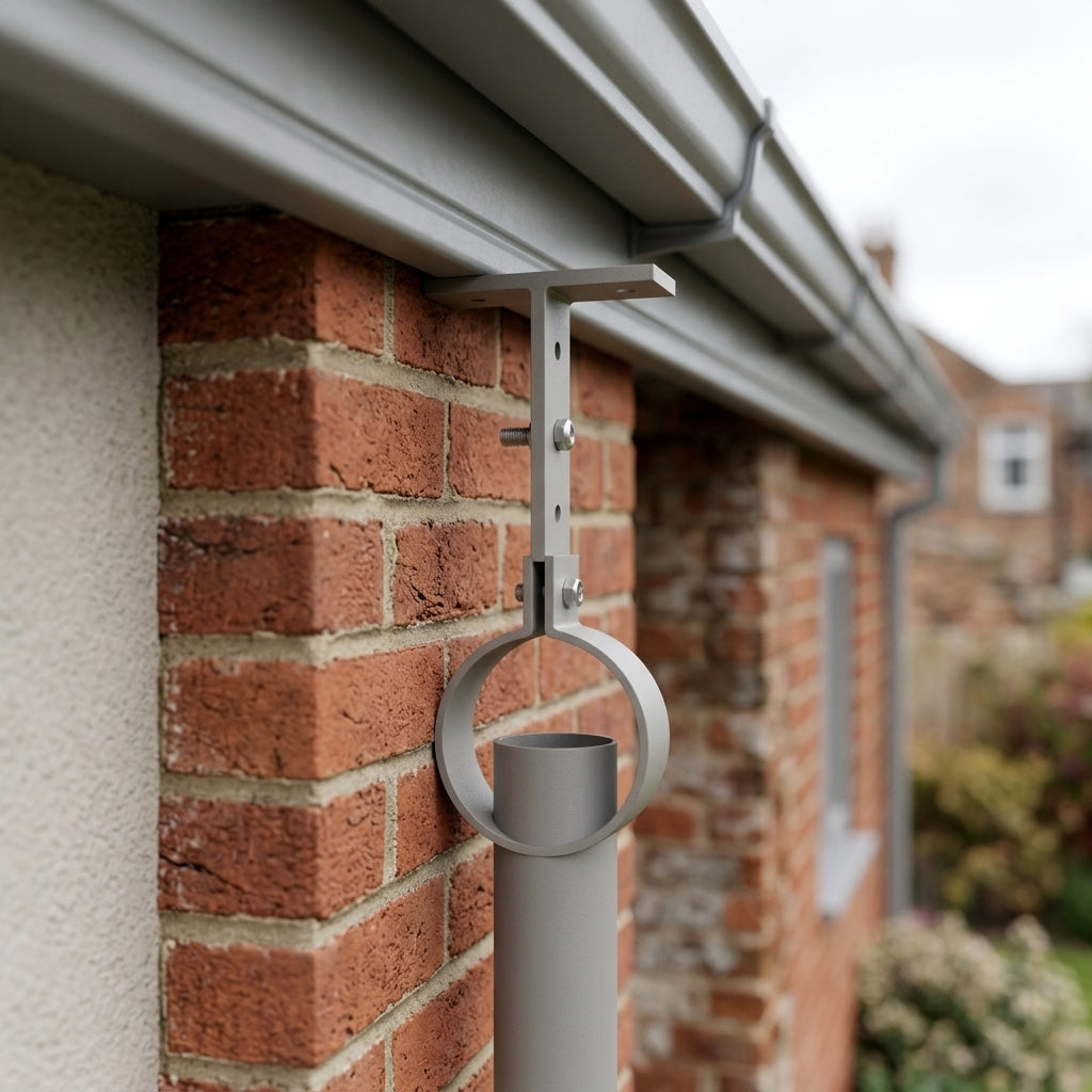 Adjustable Aluminium Pipe Clip 76mm Diameter — RAL 7036 (in use)