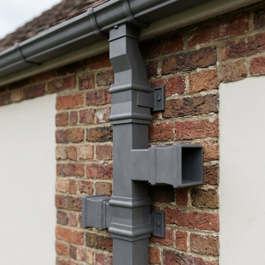 72x72mm Traditional Square Aluminium Downpipe Branches — Other Colour TBA / 112.5 Degrees (in use)