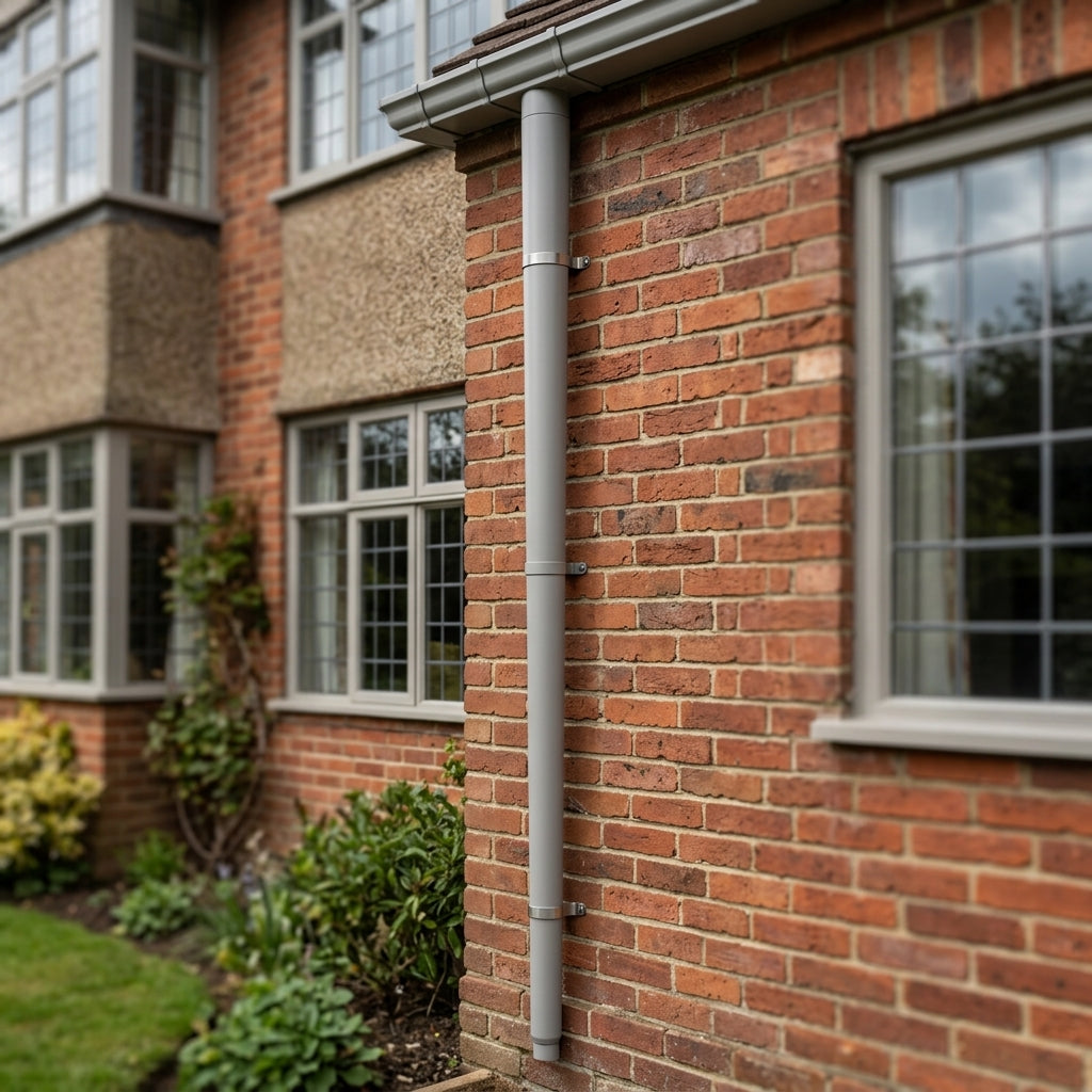 Aluminium Flush Joint Downpipe Sample — RAL 7036 / 63mmØ (in use)