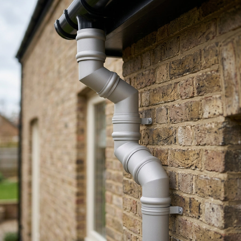 76mm Diameter Traditional Aluminium Downpipe Bends 92.5° & 112.5° — RAL 7036 / 112.5 Degrees (in use)