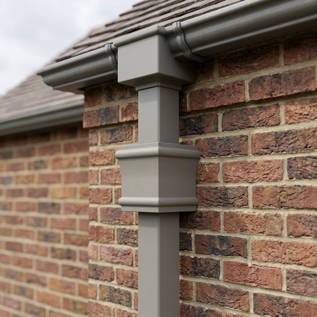 Traditional Downpipe Spare Socket 72x72mm Non-Eared — RAL 7036 (in use)