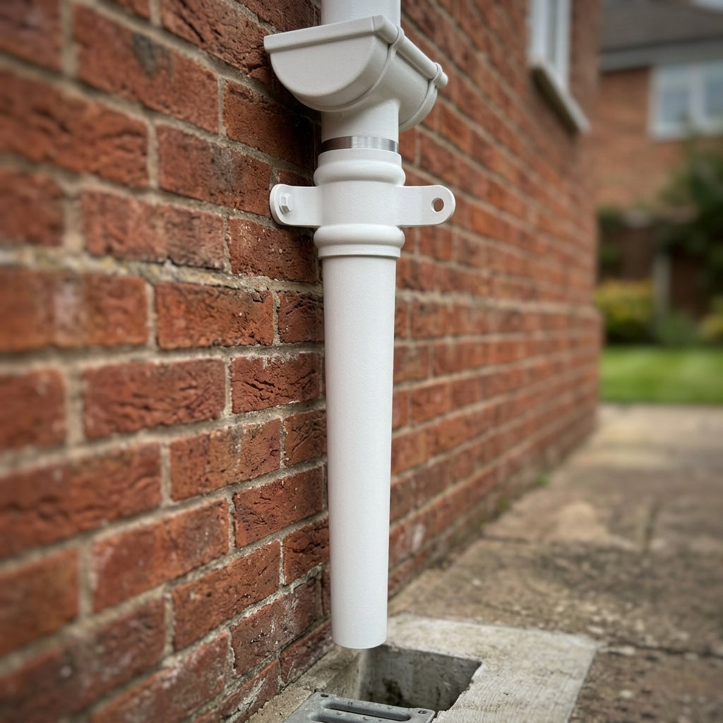 Traditional Aluminium Downpipe 76mm Diameter × 3m Eared Socket — RAL 9016 (in use)