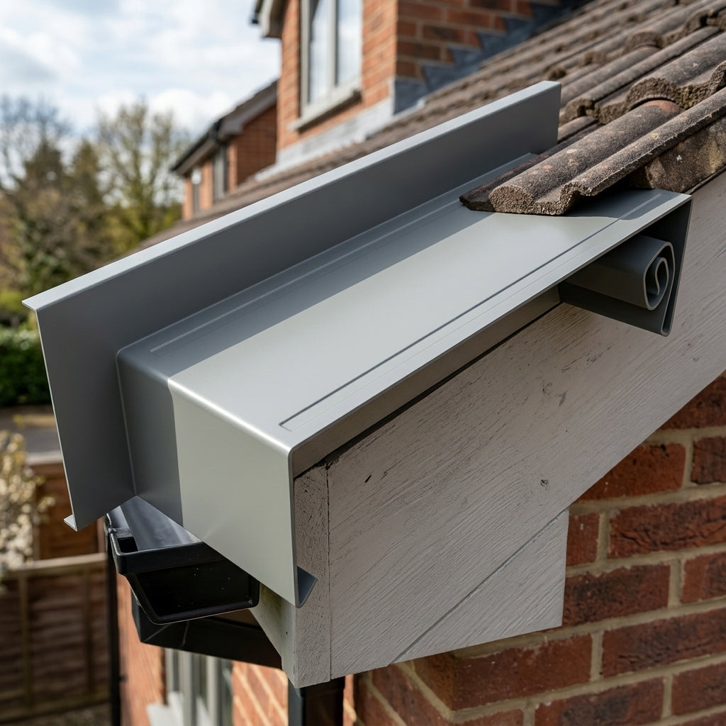 Aluminium Coping Stop End Upstand – Secret Fix — RAL 7037 (in use)