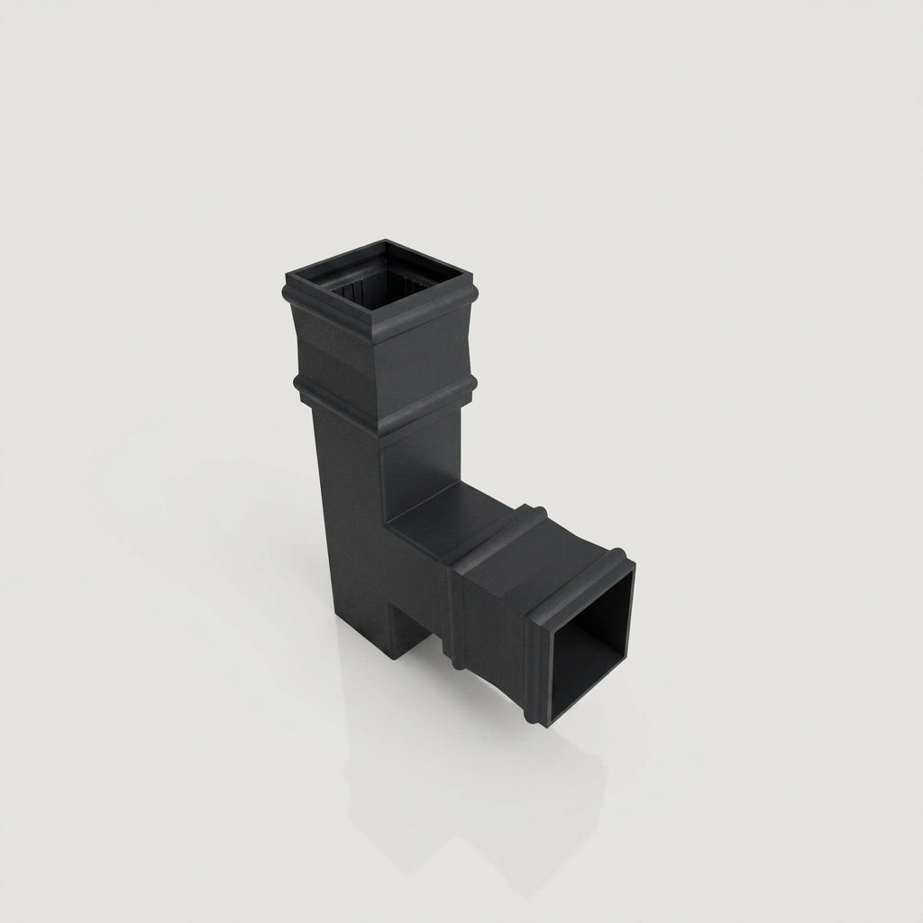 72x72mm Traditional Square Aluminium Downpipe Branches — RAL 7021 / 92.5 Degrees