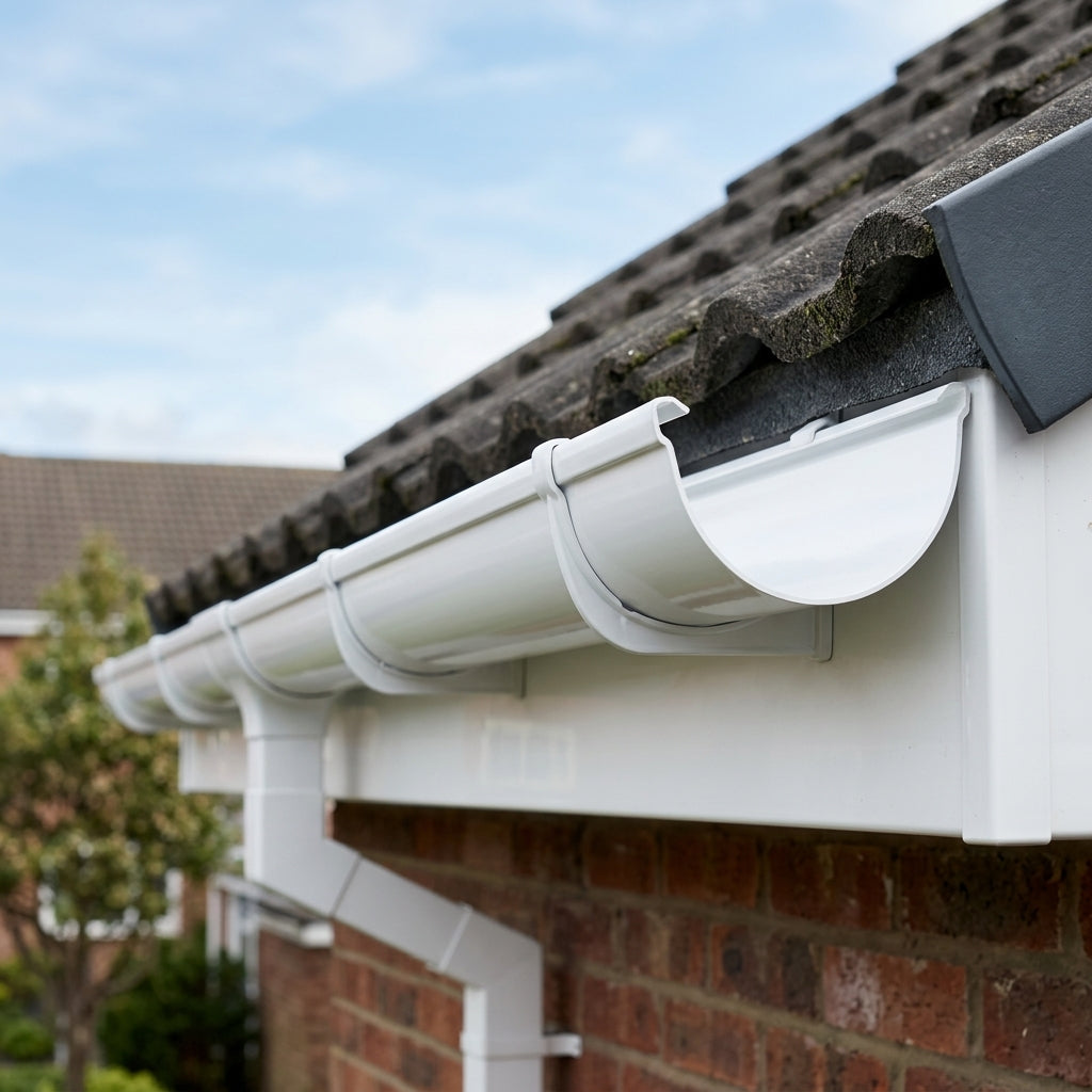 Deepflow Aluminium Gutter Length 130mm × 3m — RAL 9016 (in use)