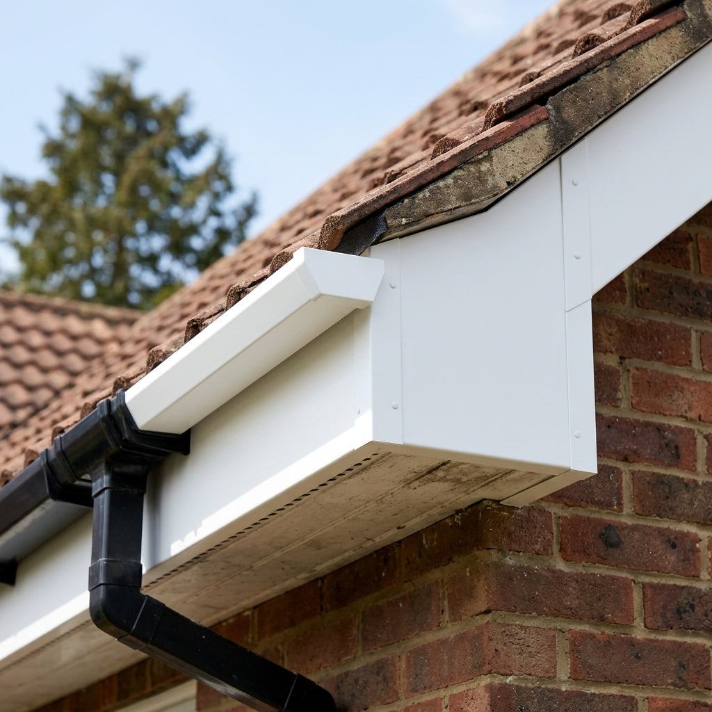 L Return Aluminium Fascia Board Gable Box Ends — RAL 9016 (in use)