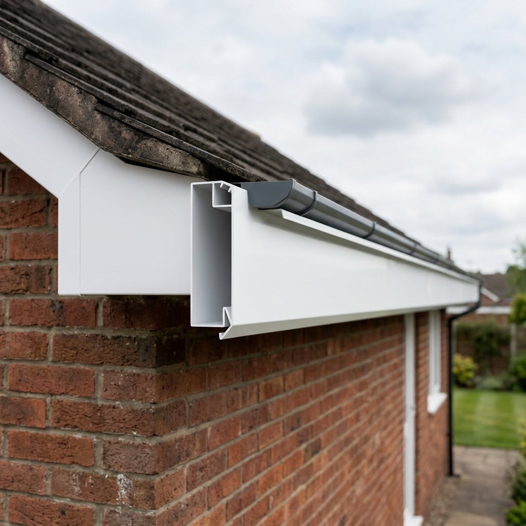 U Return Aluminium Fascia Board 30x25mm – 3m Length — RAL 9016 (in use)