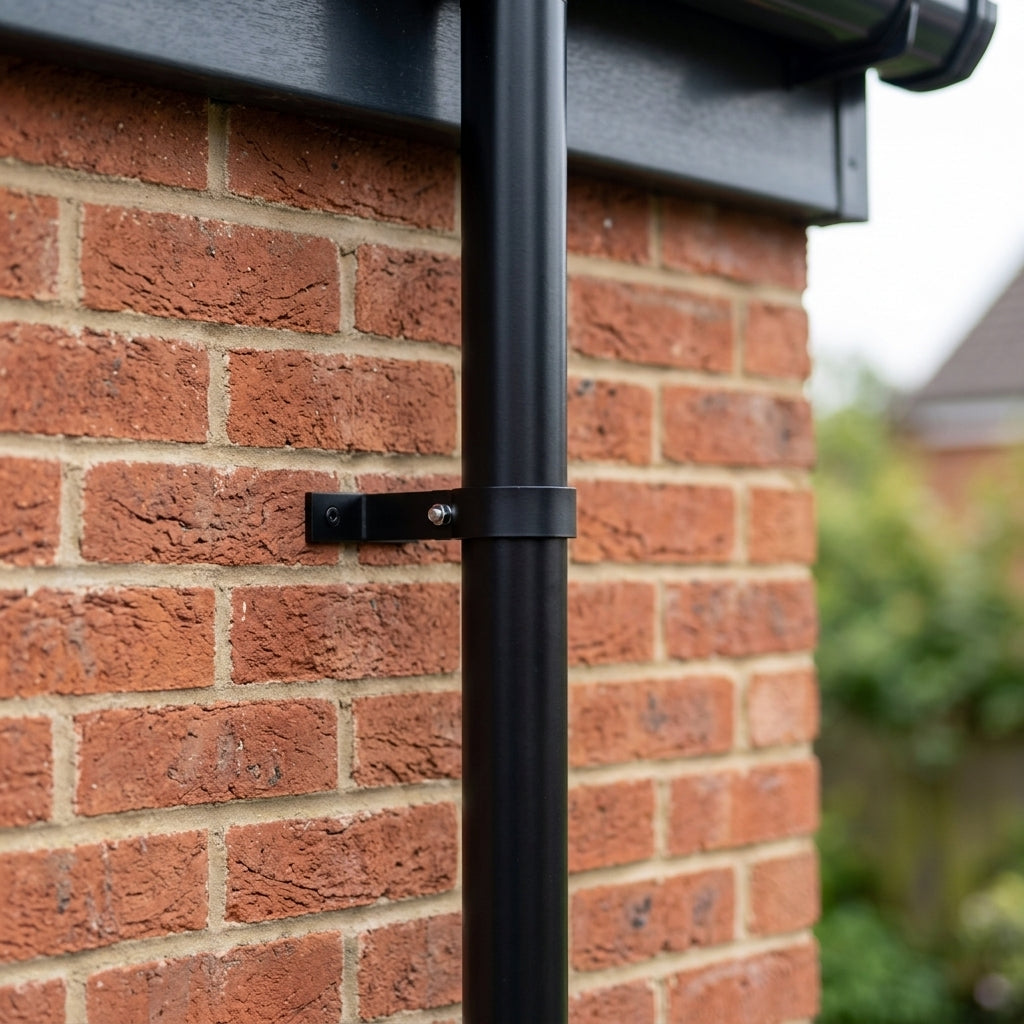 Adjustable Aluminium Pipe Clip 63mm Diameter — RAL 9005 (in use)