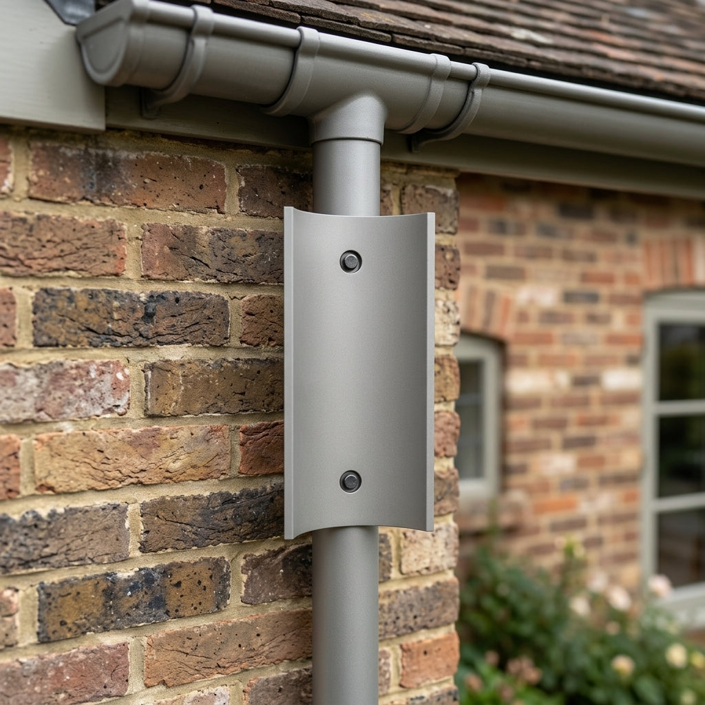 63mm Diameter Aluminium Downpipe Access Plate — RAL 7036 (in use)