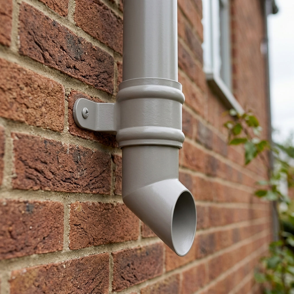 Traditional Aluminium Downpipe Shoe 76mm Diameter — RAL 7036 (in use)