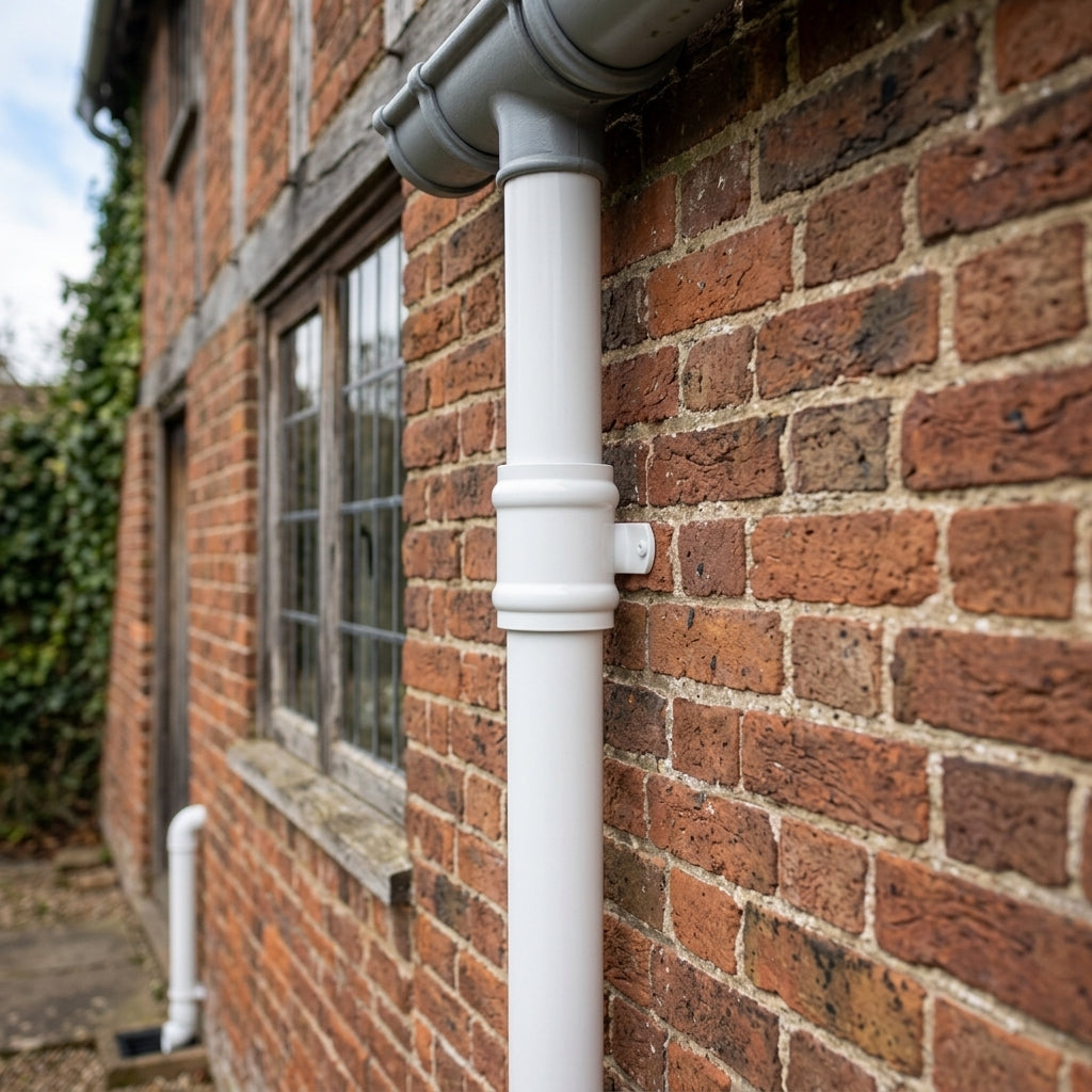 76mm Traditional Aluminium Downpipe Socket Non-Eared Spare — RAL 9016 (in use)