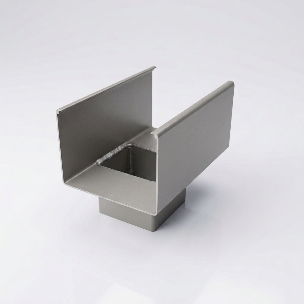 Aluminium Box Gutter Outlet 72×72mm to 135×100mm — RAL 7036