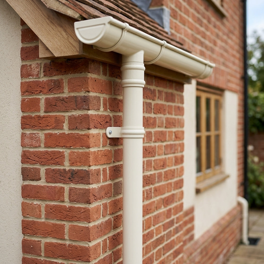 Traditional Aluminium Downpipe Sample — RAL 9010 / 76mmØ (in use)