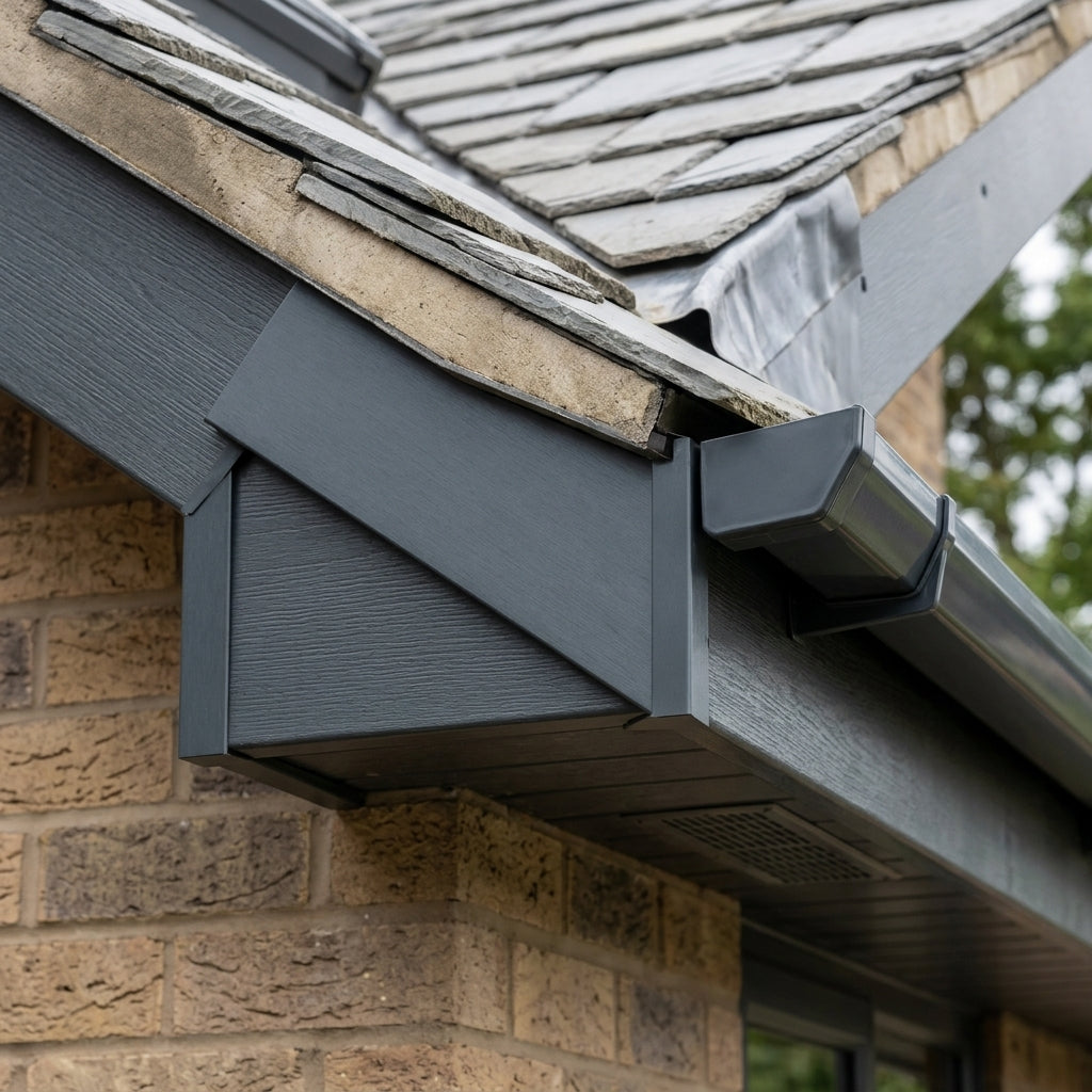 Aluminium Soffit Board Joint Cover — RAL 7016 (in use)