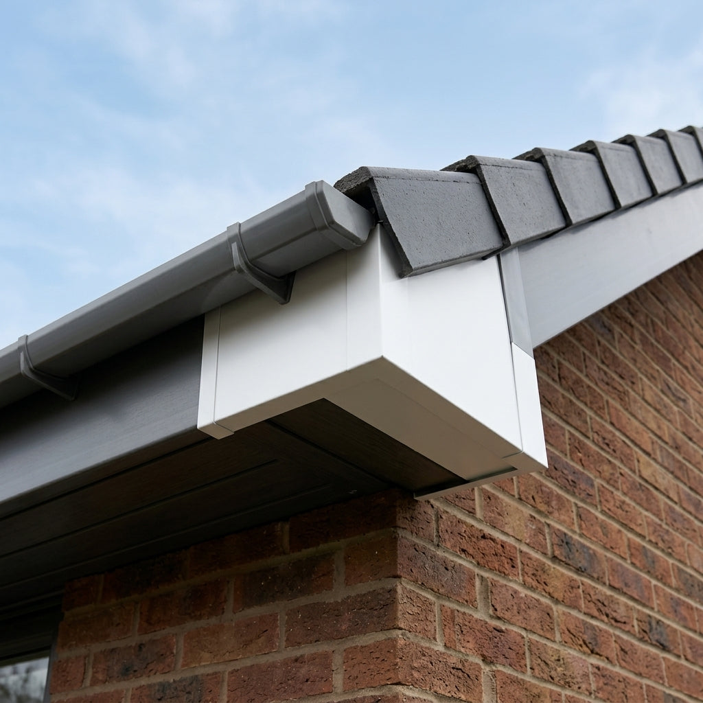 Aluminium Soffit Board Joint Cover — RAL 9016 (in use)