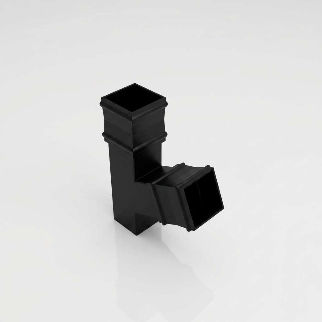 72x72mm Traditional Square Aluminium Downpipe Branches — RAL 9005 / 112.5 Degrees