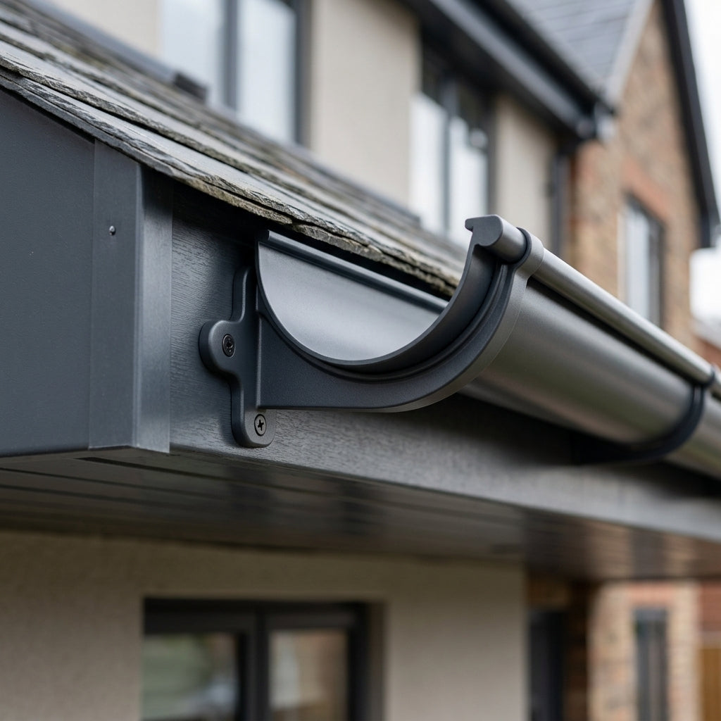 Half Round Aluminium Gutter Fascia Bracket 125mm — RAL 7021 (in use)