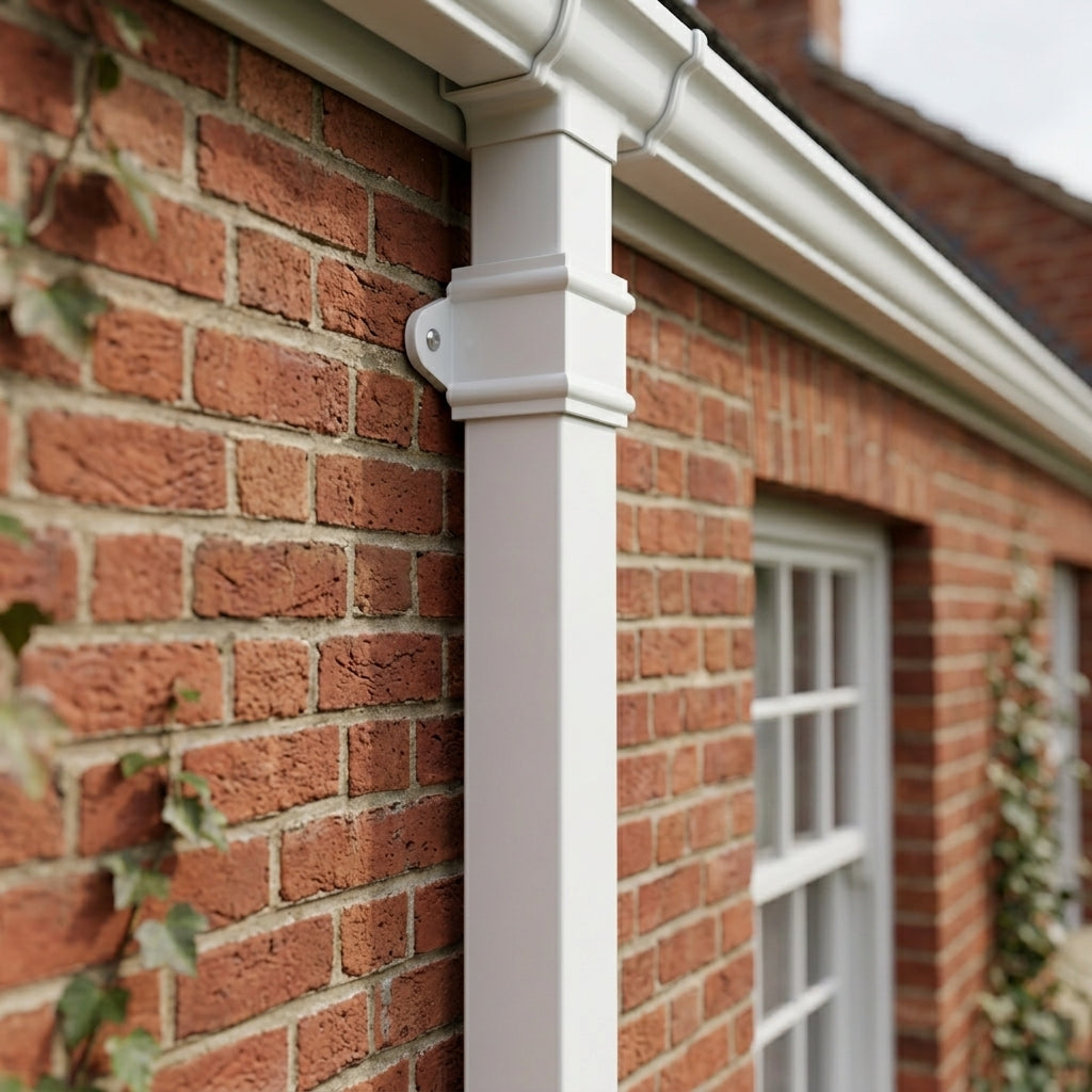 Traditional Aluminium Downpipe 72x72mm x 3m Eared Socket — RAL 9016 (in use)
